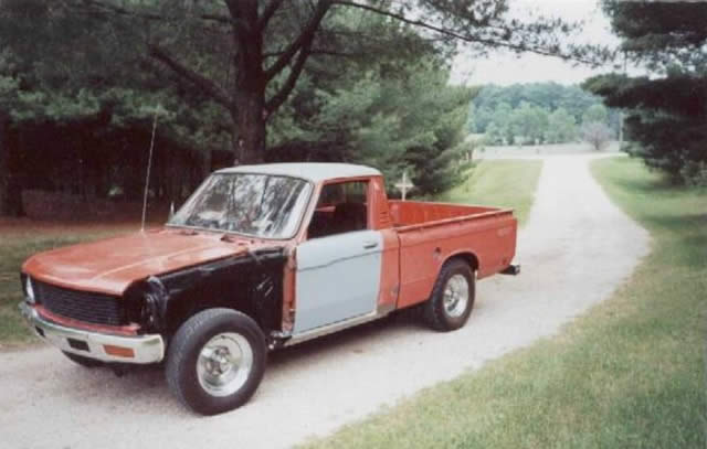 This is pretty much the way that the truck looked when we first got it in the spring of 2000, we had the fender but took it off and were starting to do body work on it already.